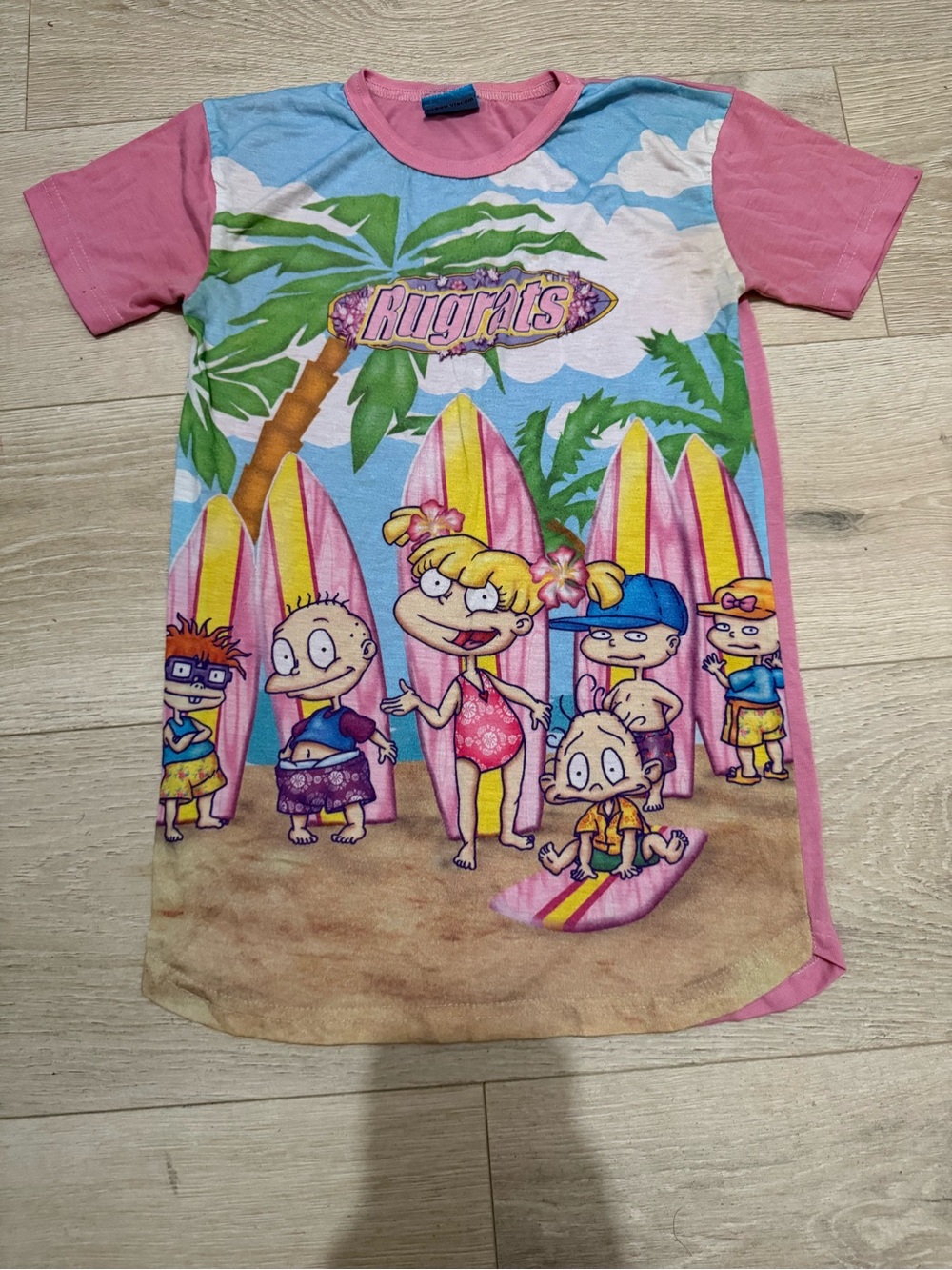 1999 Vintage Rugrats Surf Scene Pink Short Sleeve Baby Tee